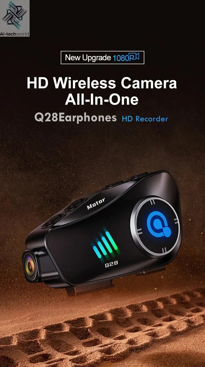 Q28 Motorcycle Helmet Headset Bluetooth Hands Free Call Waterproof Heaphone Wireless 1080P Video Dashcam TF Card as gift Ai-TechWorld 