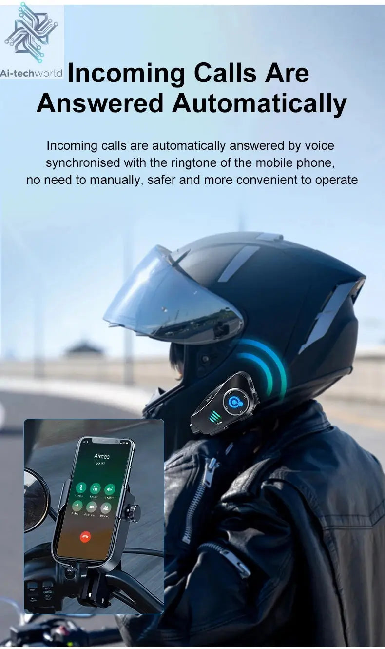 Q28 Motorcycle Helmet Headset Bluetooth Hands Free Call Waterproof Heaphone Wireless 1080P Video Dashcam TF Card as gift Ai-TechWorld 