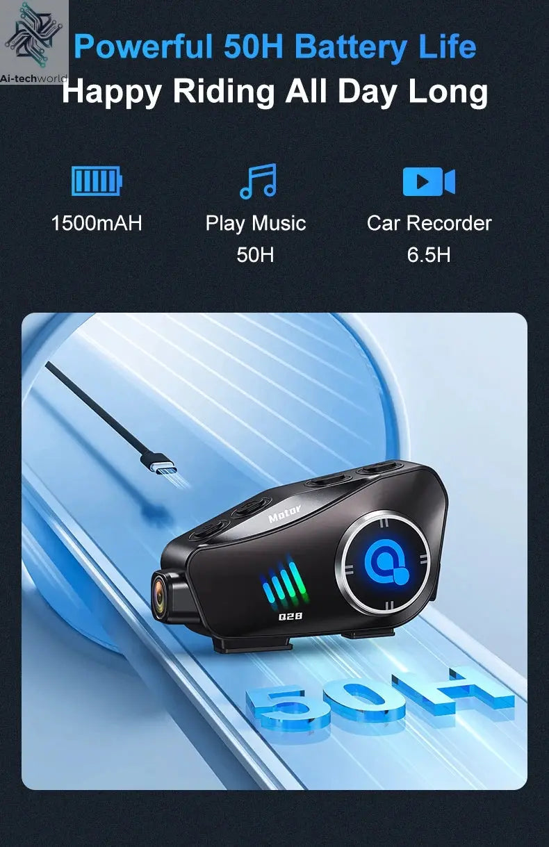Q28 Motorcycle Helmet Headset Bluetooth Hands Free Call Waterproof Heaphone Wireless 1080P Video Dashcam TF Card as gift Ai-TechWorld 