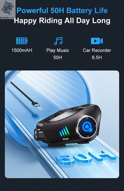 Q28 Motorcycle Helmet Headset Bluetooth Hands Free Call Waterproof Heaphone Wireless 1080P Video Dashcam TF Card as gift Ai-TechWorld 