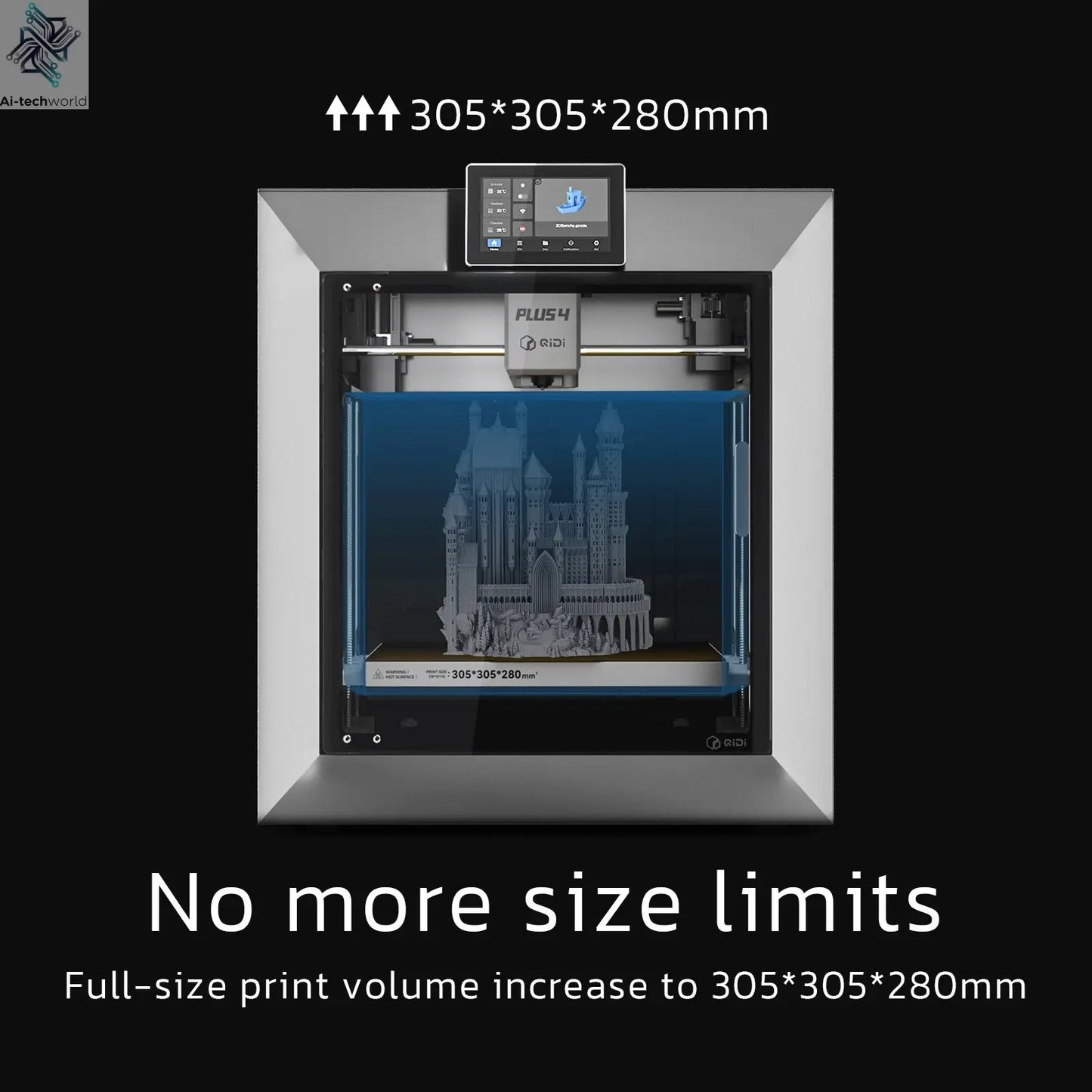 QIDI Plus 4 3D Printer, 600mm/s High-Speed 3D Printer withFull-auto Calibrati, Independent Dual Z-axis Motors, 55℃ Chamber Heat Ai-TechWorld