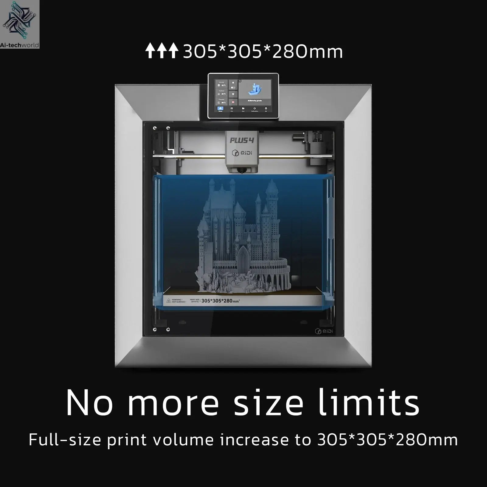 QIDI Plus 4 3D Printer, 600mm/s High-Speed 3D Printer withFull-auto Calibrati, Independent Dual Z-axis Motors, 55℃ Chamber Heat Ai-TechWorld