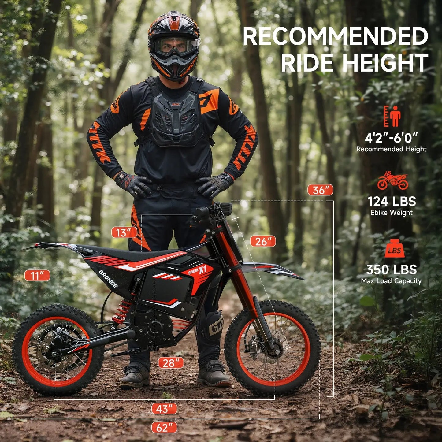 QRONGE X1 Spark Electric Dirt Bike 4500W Peak&Up to 60 Miles 50MPH 60V 28.8Ah Battery E-Bike 14/12" Fat Tire Electric Motorcycle Ai-TechWorld 