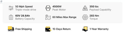 QRONGE X1 Spark Electric Dirt Bike 4500W Peak&Up to 60 Miles 50MPH 60V 28.8Ah Battery E-Bike 14/12" Fat Tire Electric Motorcycle Ai-TechWorld 