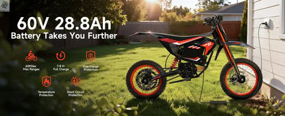 QRONGE X1 Spark Electric Dirt Bike 4500W Peak&Up to 60 Miles 50MPH 60V 28.8Ah Battery E-Bike 14/12" Fat Tire Electric Motorcycle Ai-TechWorld 