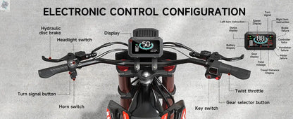 QRONGE X1 Spark Electric Dirt Bike 4500W Peak&Up to 60 Miles 50MPH 60V 28.8Ah Battery E-Bike 14/12" Fat Tire Electric Motorcycle Ai-TechWorld 
