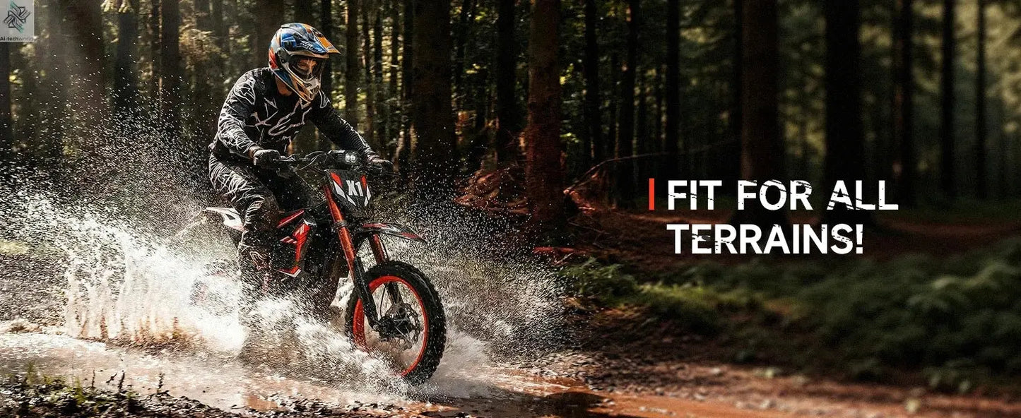 QRONGE X1 Spark Electric Dirt Bike 4500W Peak&Up to 60 Miles 50MPH 60V 28.8Ah Battery E-Bike 14/12" Fat Tire Electric Motorcycle Ai-TechWorld 