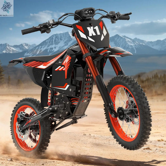 QRONGE X1 Spark Electric Dirt Bike 4500W Peak&Up to 60 Miles 50MPH 60V 28.8Ah Battery E-Bike 14/12" Fat Tire Electric Motorcycle Ai-TechWorld 