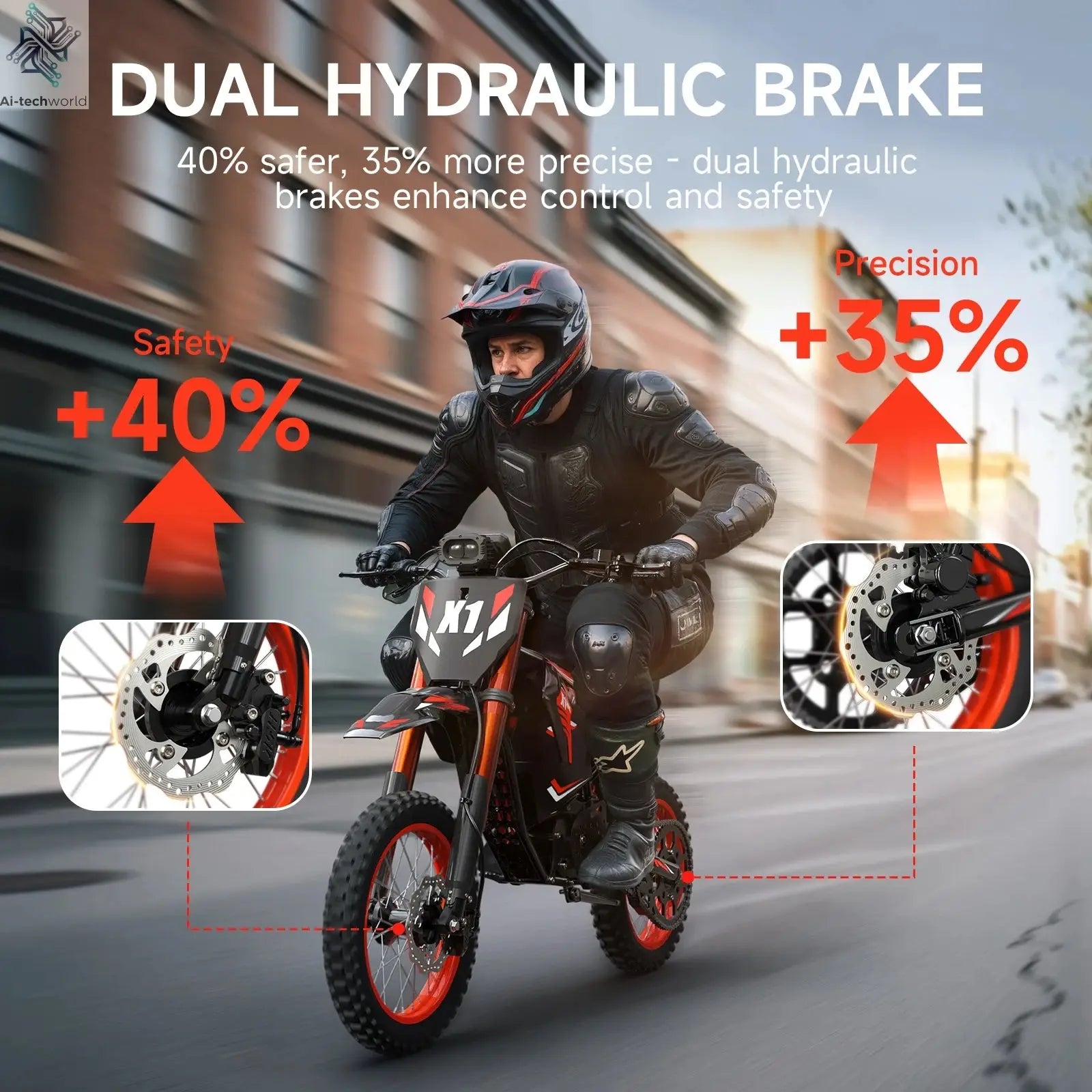QRONGE X1 Spark Electric Dirt Bike 4500W Peak&Up to 60 Miles 50MPH 60V 28.8Ah Battery E-Bike 14/12" Fat Tire Electric Motorcycle Ai-TechWorld 