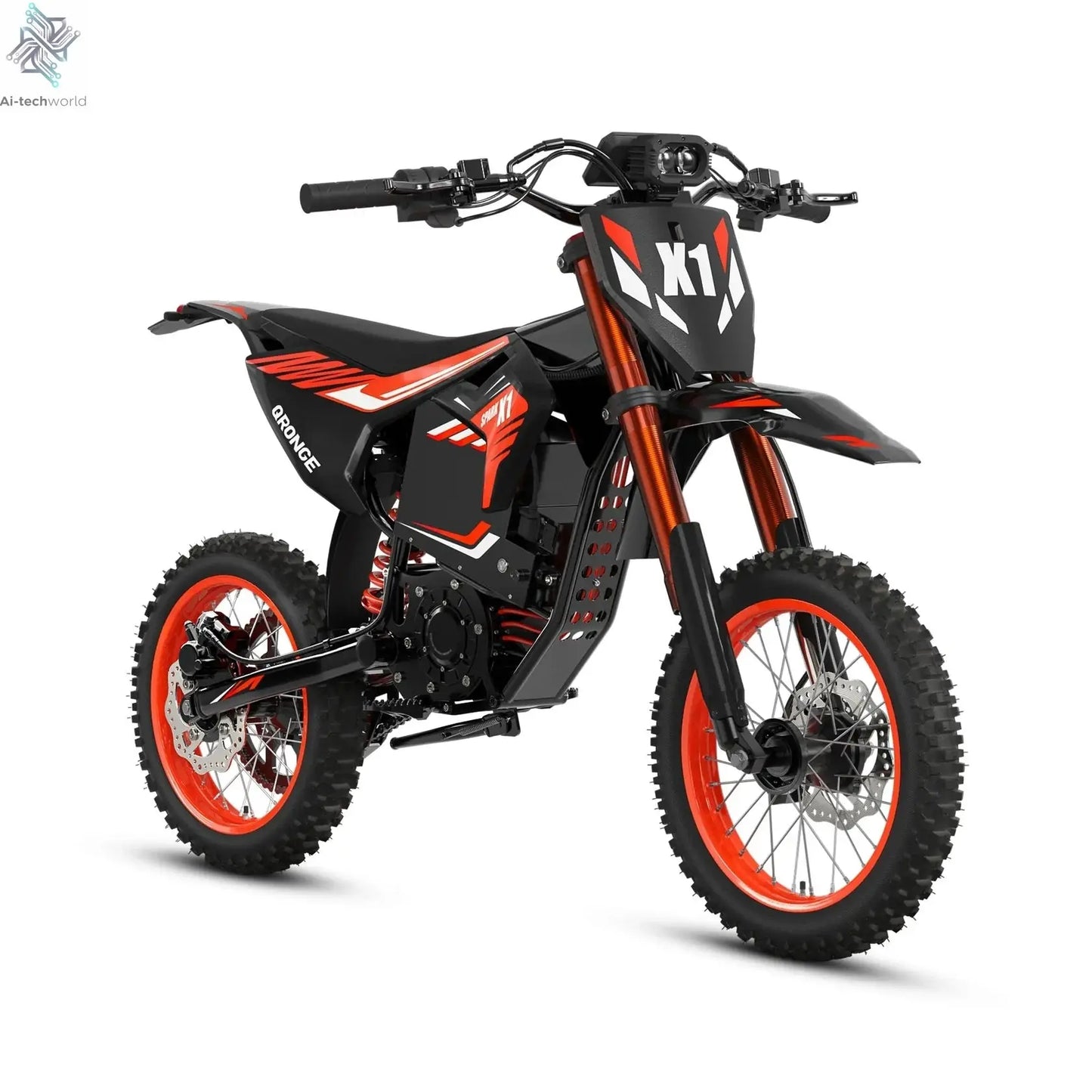 QRONGE X1 Spark Electric Dirt Bike 4500W Peak&Up to 60 Miles 50MPH 60V 28.8Ah Battery E-Bike 14/12" Fat Tire Electric Motorcycle Ai-TechWorld 