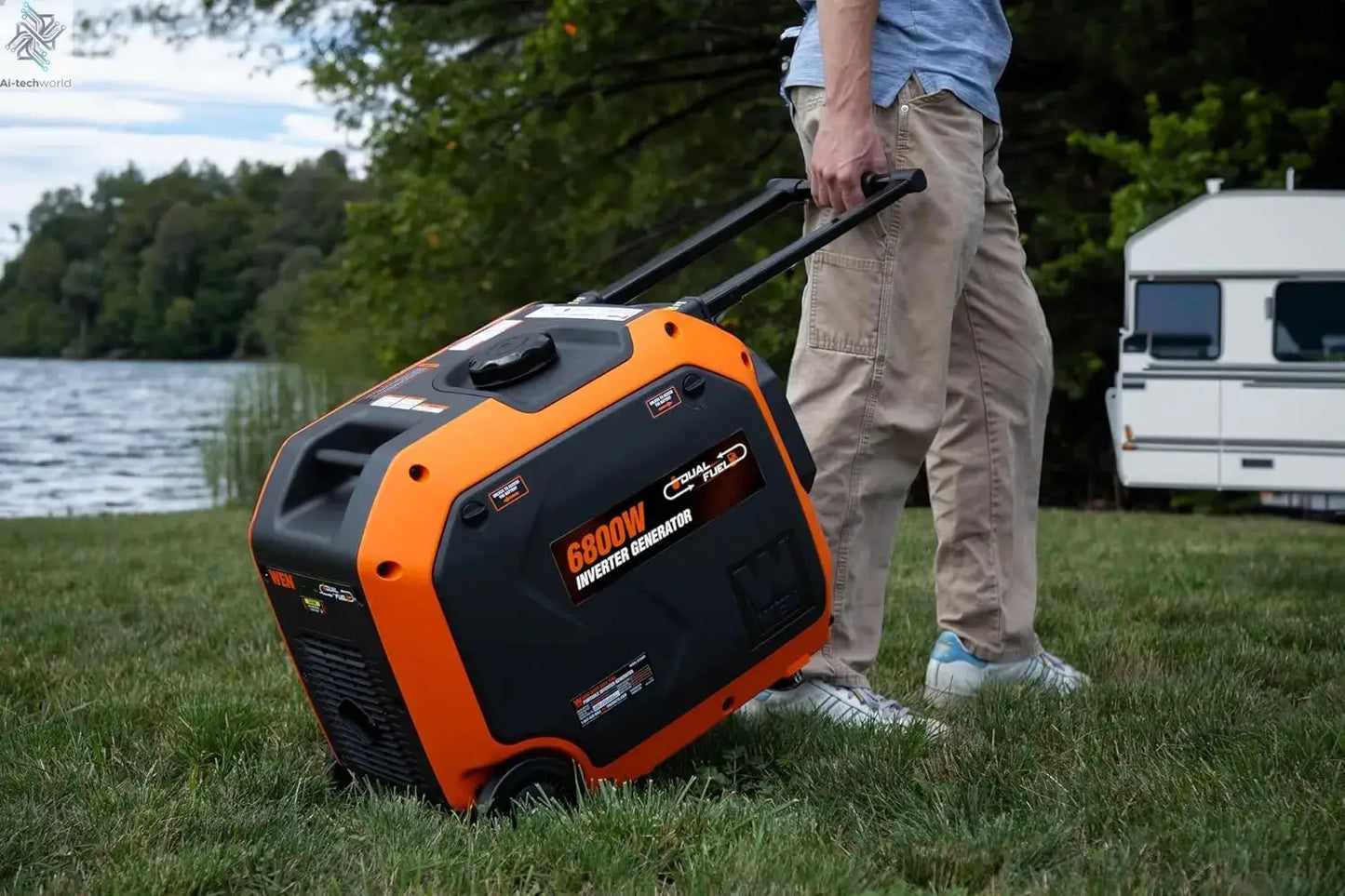 Quiet 6800-Watt Dual Fuel RV-Ready Electric Start Portable Inverter Generator with Fuel Shut Off and CO Watchdog (DF680iX) Ai-TechWorld 