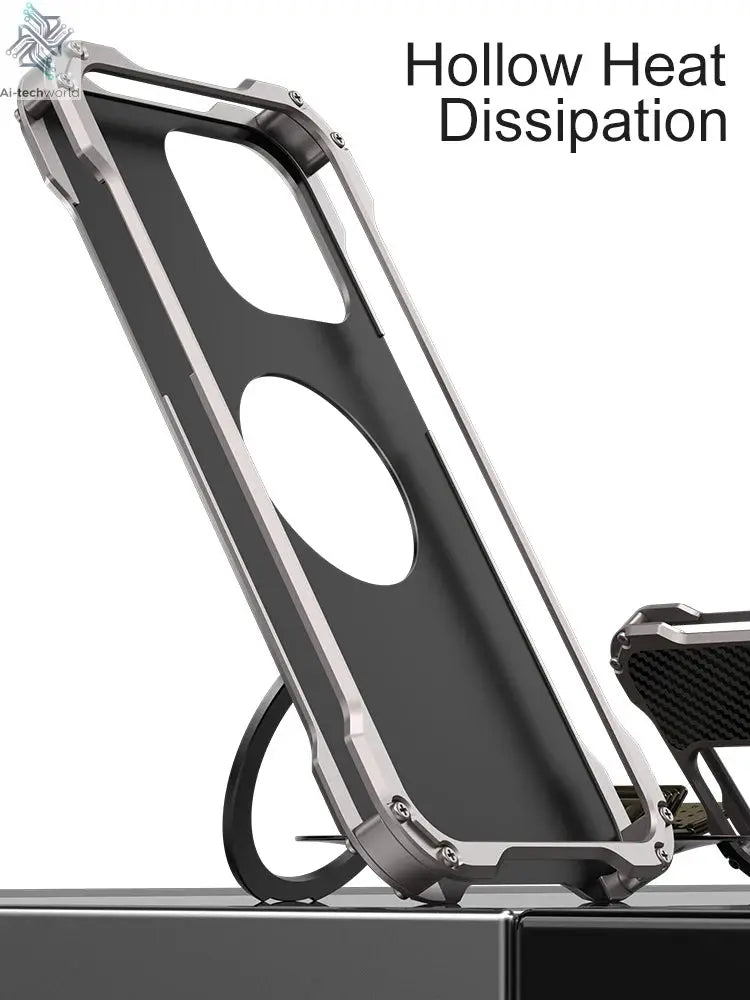 R-just Metal Carbon Fiber Case For iPhone 16 15 14 13 Pro Max Cover Lightweight Aluminum Alloy Funda Coque Built-in Holder Ring Ai-TechWorld 