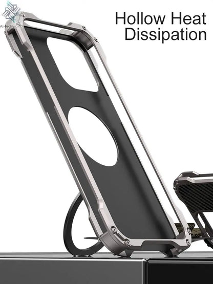 R-just Metal Carbon Fiber Case For iPhone 16 15 14 13 Pro Max Cover Lightweight Aluminum Alloy Funda Coque Built-in Holder Ring Ai-TechWorld 