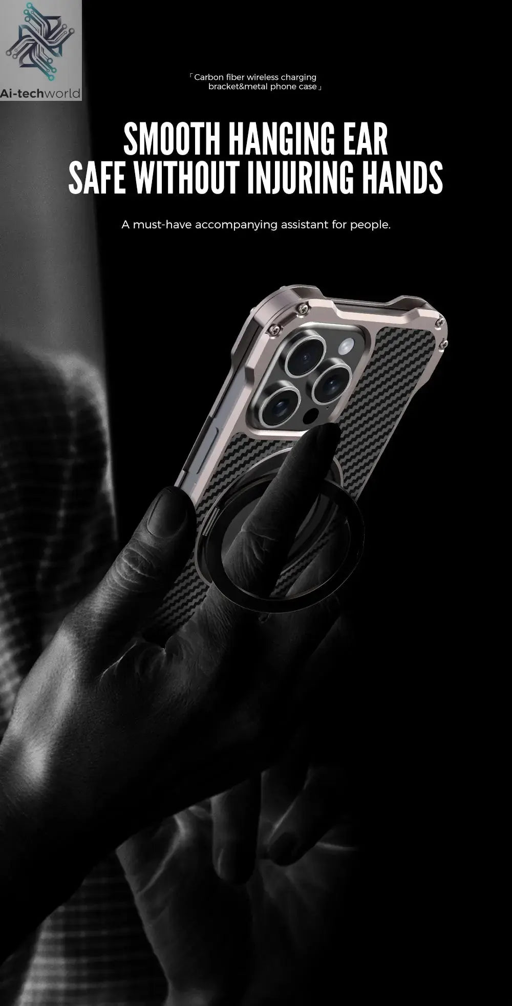 R-just Metal Carbon Fiber Case For iPhone 16 15 14 13 Pro Max Cover Lightweight Aluminum Alloy Funda Coque Built-in Holder Ring Ai-TechWorld 