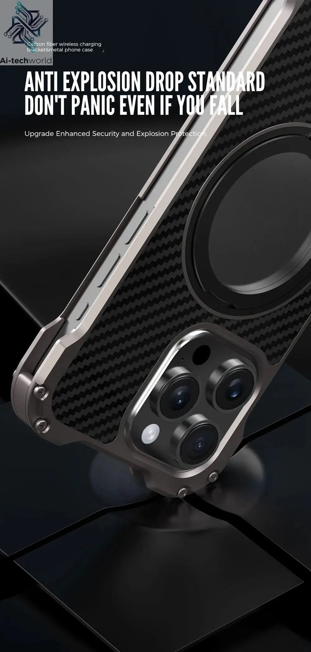 R-just Metal Carbon Fiber Case For iPhone 16 15 14 13 Pro Max Cover Lightweight Aluminum Alloy Funda Coque Built-in Holder Ring Ai-TechWorld 