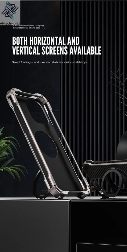 R-just Metal Carbon Fiber Case For iPhone 16 15 14 13 Pro Max Cover Lightweight Aluminum Alloy Funda Coque Built-in Holder Ring Ai-TechWorld 