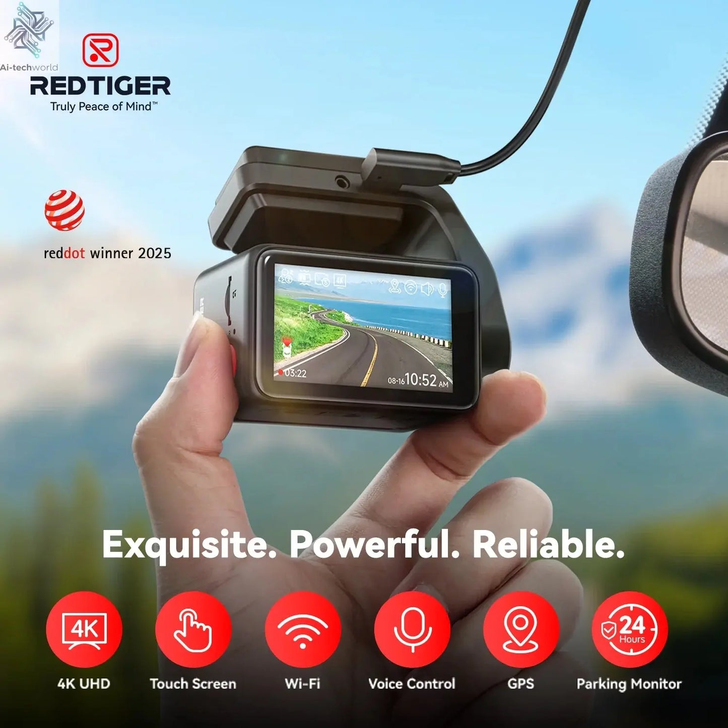 REDTIGER F4 4K Dash Cam Front, 2.2 inch Mini Car Camera, 2160P UHD Touch Screen, Voice Control, Included 32GB Card, Night Vision Ai-TechWorld 