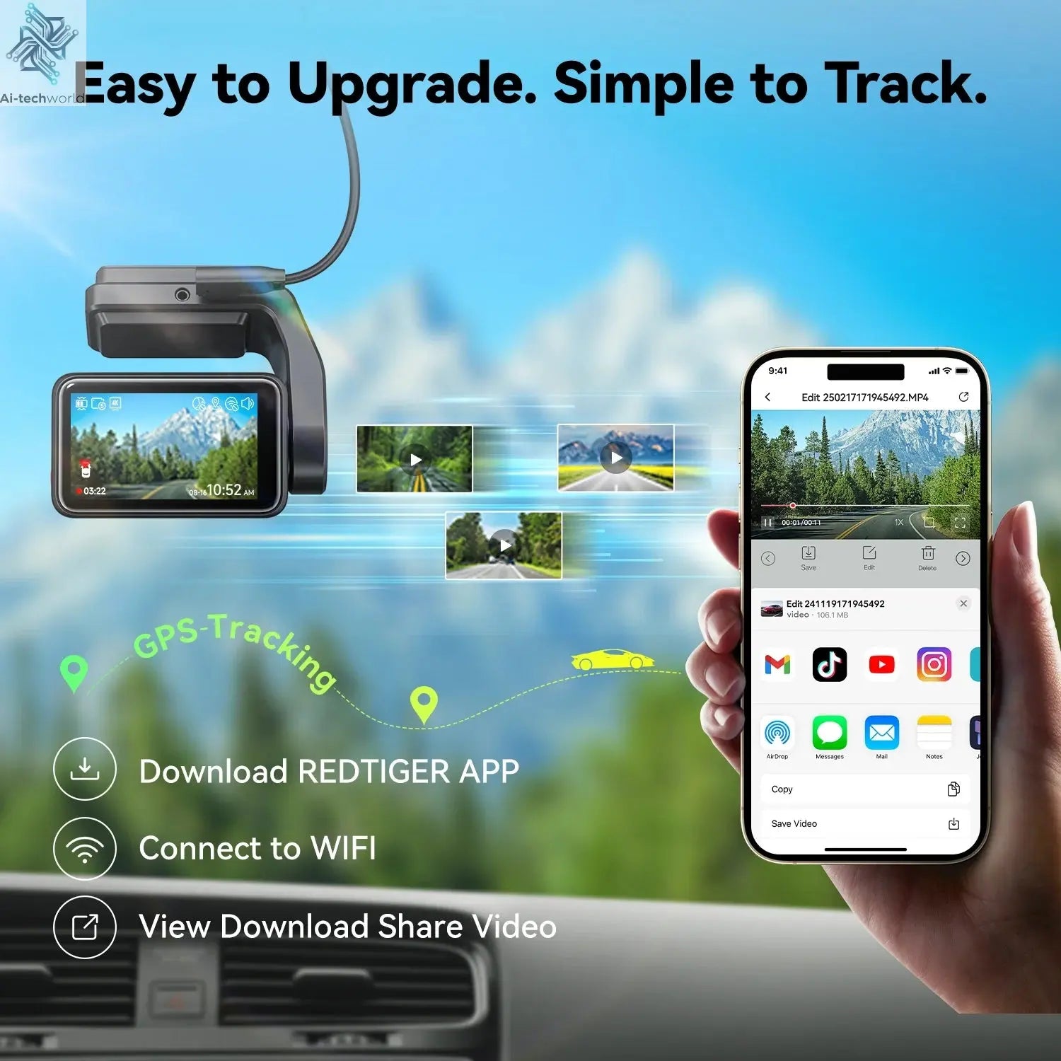 REDTIGER F4 4K Dash Cam Front, 2.2 inch Mini Car Camera, 2160P UHD Touch Screen, Voice Control, Included 32GB Card, Night Vision Ai-TechWorld 