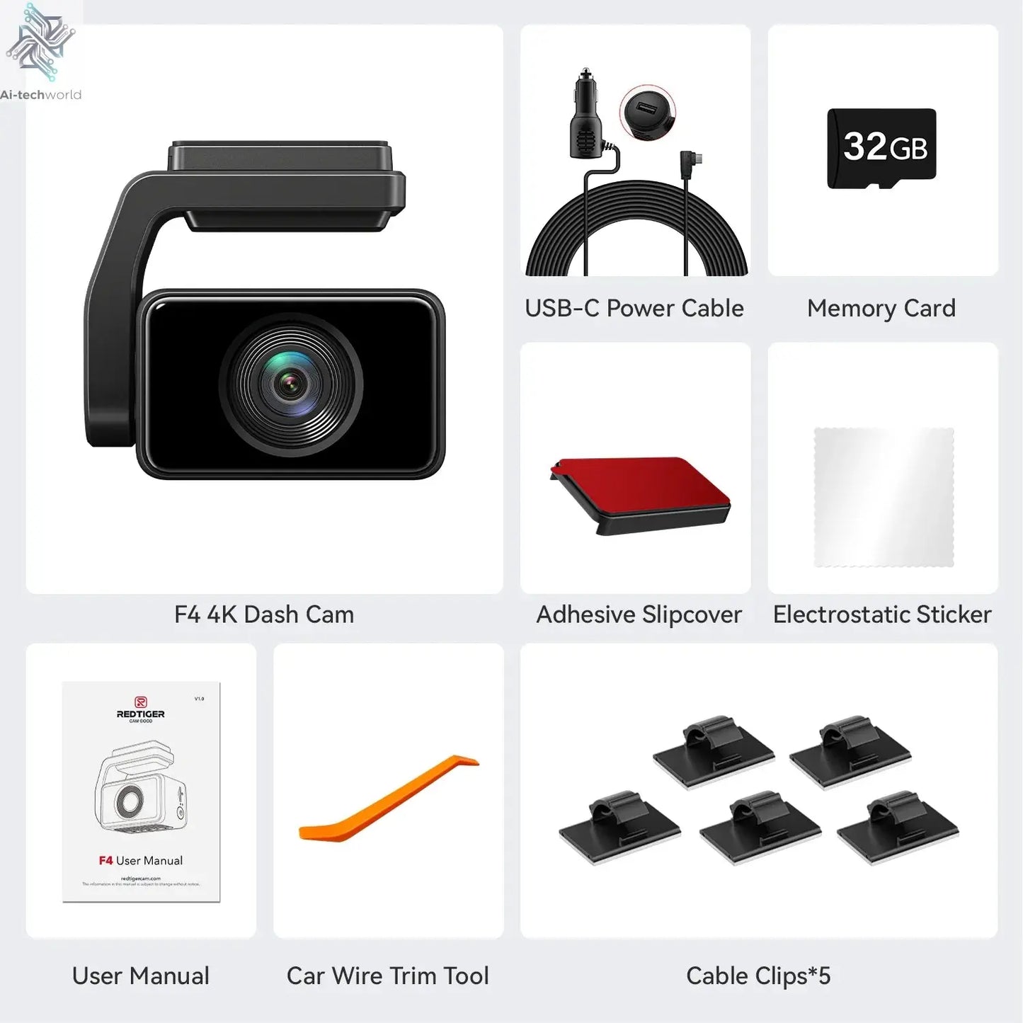 REDTIGER F4 4K Dash Cam Front, 2.2 inch Mini Car Camera, 2160P UHD Touch Screen, Voice Control, Included 32GB Card, Night Vision Ai-TechWorld 