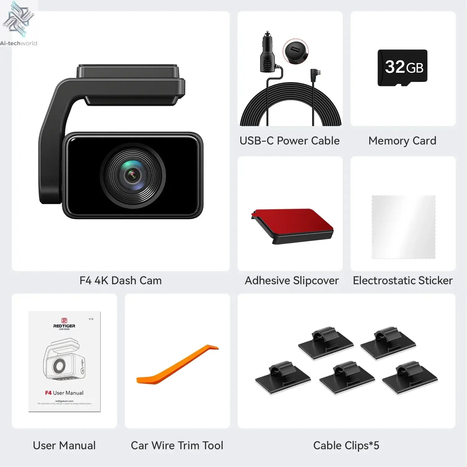 REDTIGER F4 4K Dash Cam Front, 2.2 inch Mini Car Camera, 2160P UHD Touch Screen, Voice Control, Included 32GB Card, Night Vision Ai-TechWorld 