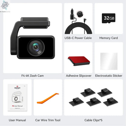 REDTIGER F4 4K Dash Cam Front, 2.2 inch Mini Car Camera, 2160P UHD Touch Screen, Voice Control, Included 32GB Card, Night Vision Ai-TechWorld 