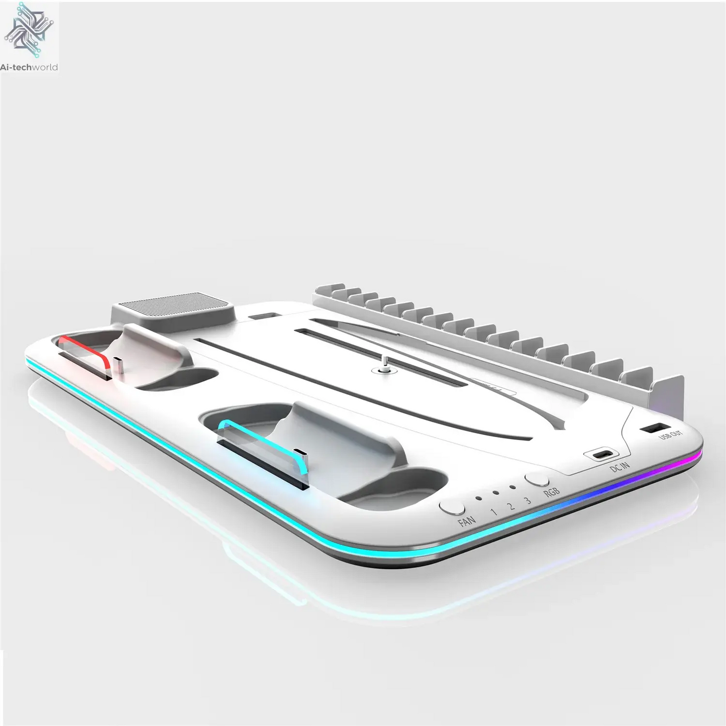 RGB Light and 3 Levels Turbo Cooling Station with Controller Charging Station for PS5/SLIM Digital/Disc with Headset Holder Ai-TechWorld 