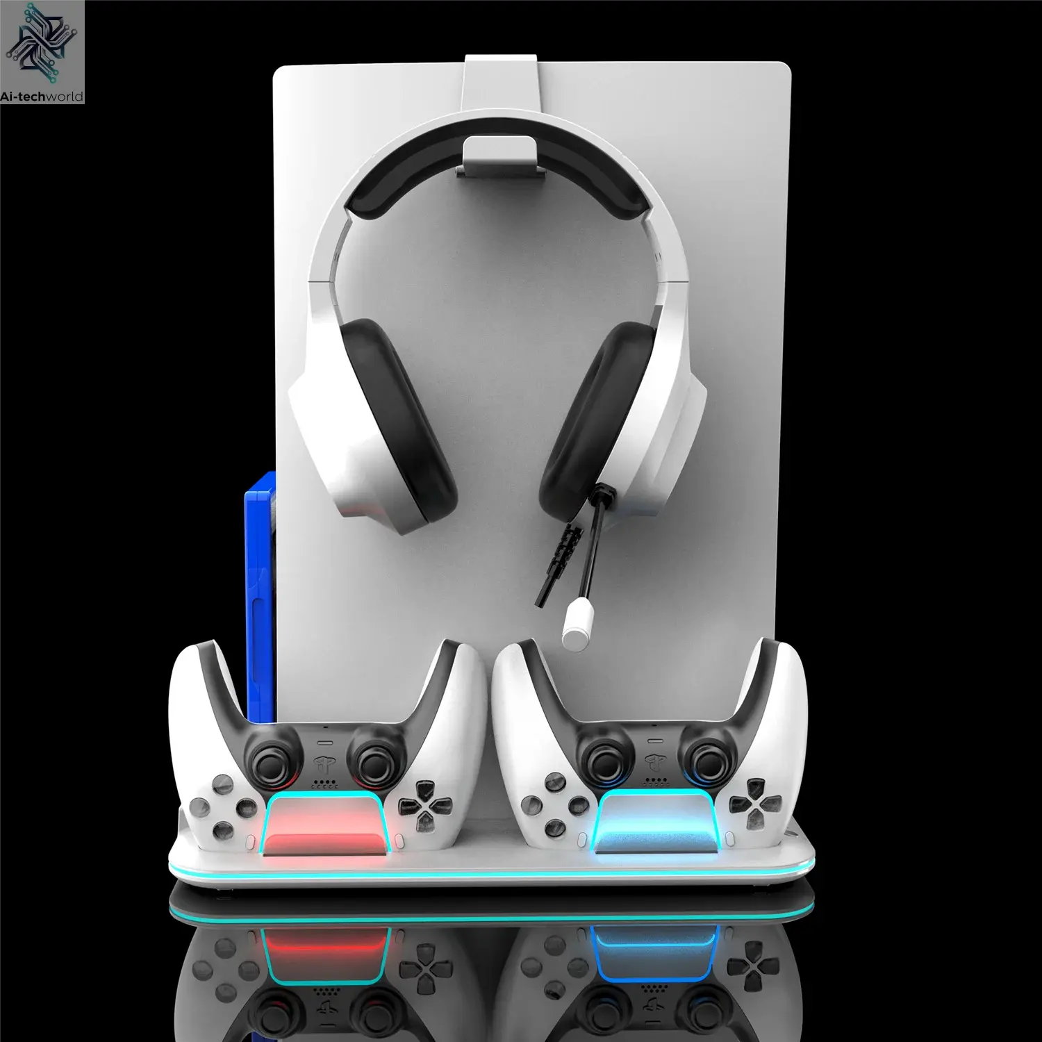 RGB Light and 3 Levels Turbo Cooling Station with Controller Charging Station for PS5/SLIM Digital/Disc with Headset Holder Ai-TechWorld 