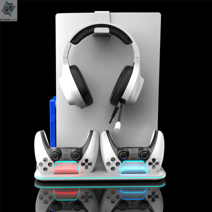 RGB Light and 3 Levels Turbo Cooling Station with Controller Charging Station for PS5/SLIM Digital/Disc with Headset Holder Ai-TechWorld 