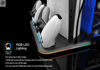 RGB Light and 3 Levels Turbo Cooling Station with Controller Charging Station for PS5/SLIM Digital/Disc with Headset Holder Ai-TechWorld 
