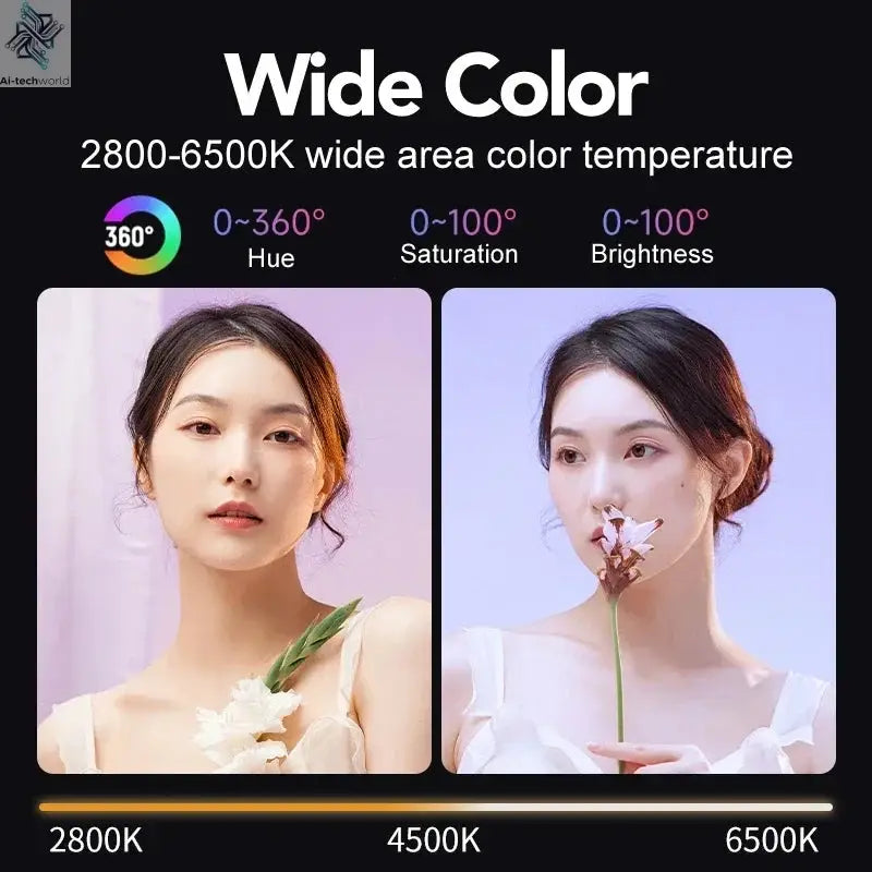 RGB Video Light Portable LED Photography Studio Light with 10000mAh Rechargeable for Vlog Streaming LIVE Photo Fill Lamp Ai-TechWorld 