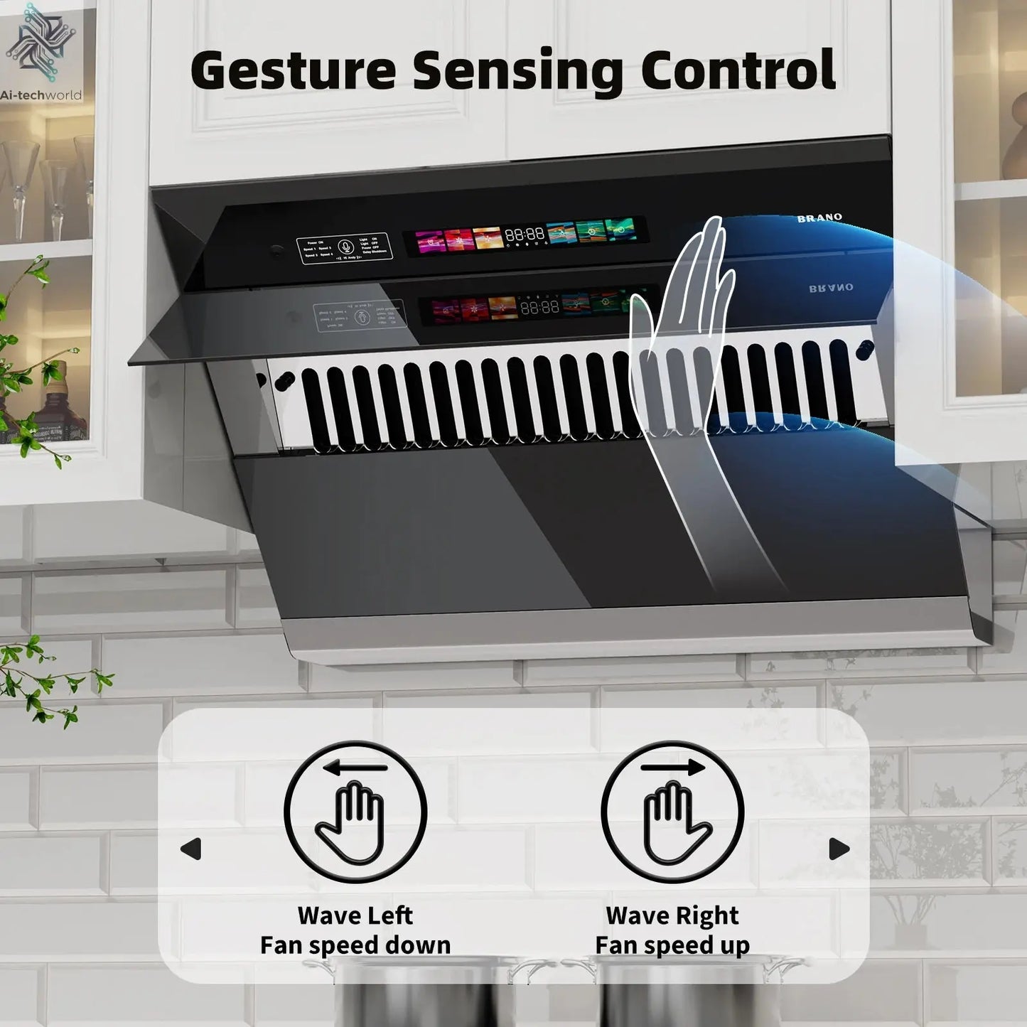 Range Hood 30/36 inch with 900CFM, Voice/Gesture Sensing/Touch Control Panel, Unique Side-Draft Design for Under Cabinet Modern Ai-TechWorld 