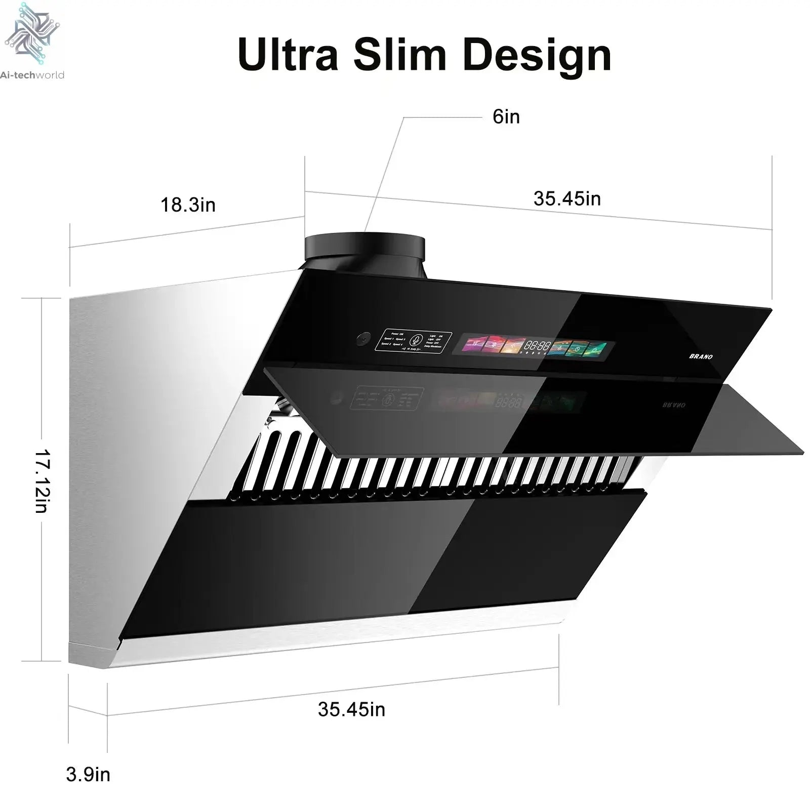 Range Hood 30/36 inch with 900CFM, Voice/Gesture Sensing/Touch Control Panel, Unique Side-Draft Design for Under Cabinet Modern Ai-TechWorld 
