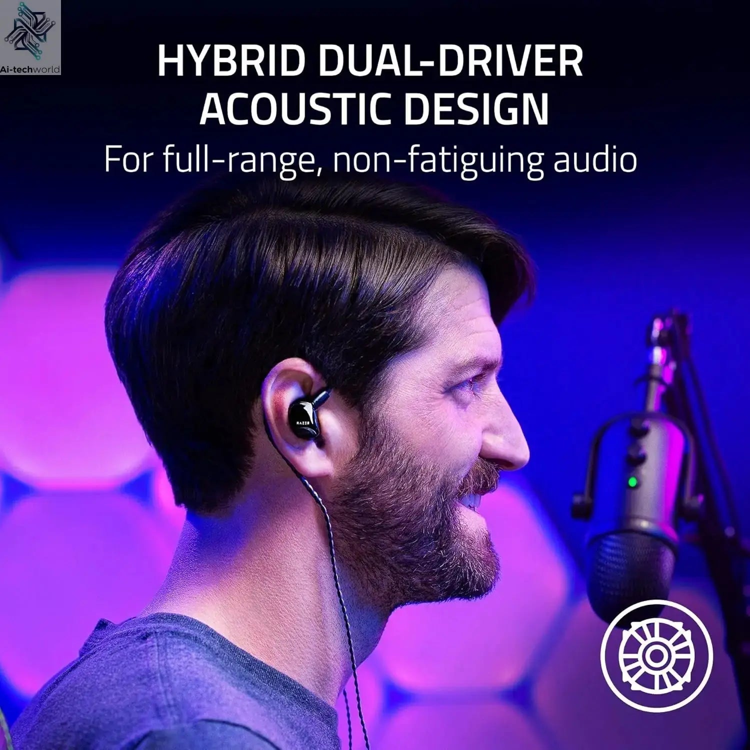 Razer Moray Ergonomic In-ear Monitor for All-day Streaming Hybrid Dual-driver Acoustic Design Superior Passive Noise Isolation Ai-TechWorld 