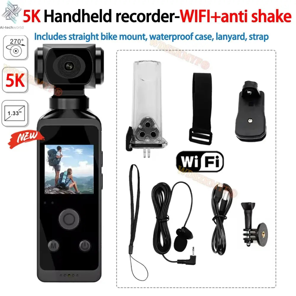 Real 5K/4K Mini Camera Pocket WIFI Outdoor DV 270°Rotatable Bodycam with Waterproof Case Sports Action Portable Recorder Ai-TechWorld 