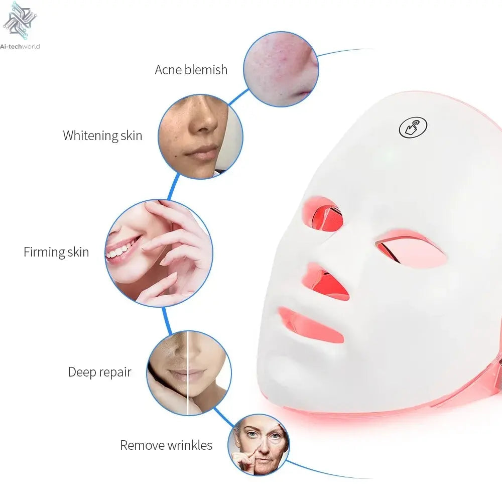 Rechargeable Facial LED Mask 7 Colors LED Photon Beauty Mask Skin Rejuvenation Home Face Lifting Whitening Skin Care Beauty Mask Ai-TechWorld 