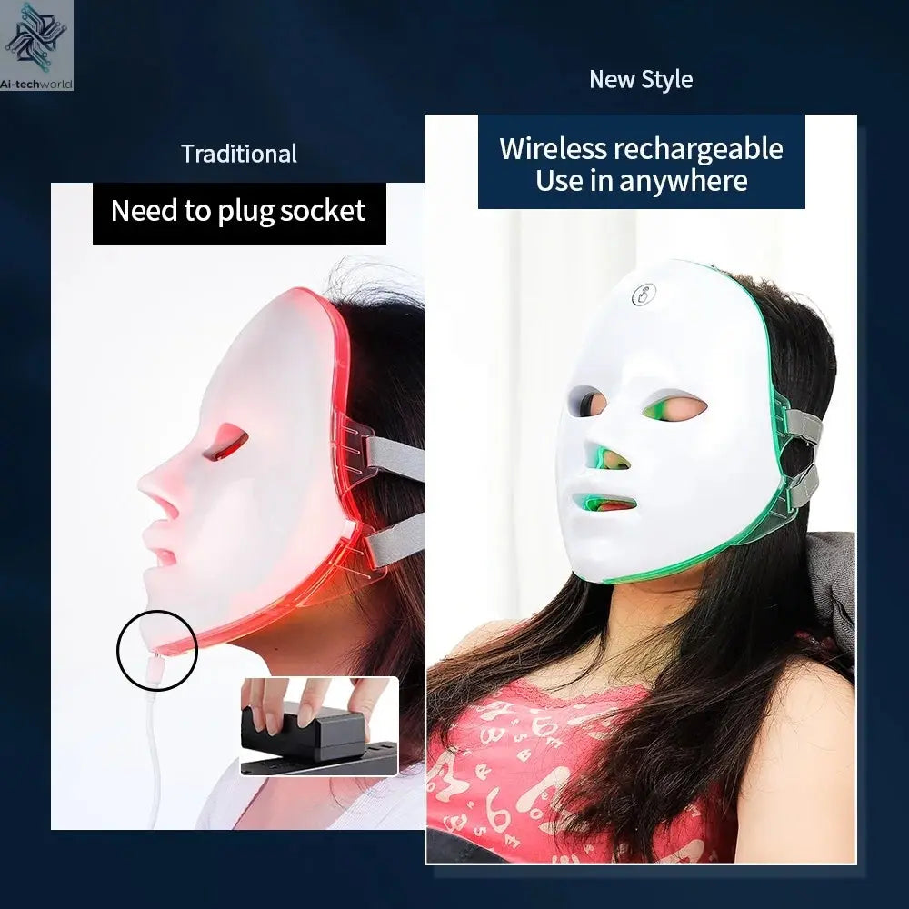 Rechargeable Facial LED Mask 7 Colors LED Photon Beauty Mask Skin Rejuvenation Home Face Lifting Whitening Skin Care Beauty Mask Ai-TechWorld 