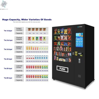 Refrigerated Wall Mounted Vending Machine Combo Hot Sellers for Foods and Drinks 21.5 Inch Digital Touch Screen Ai-TechWorld 