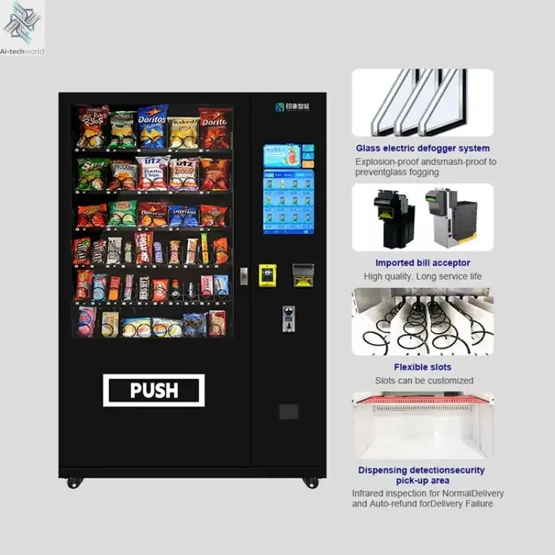 Refrigerated Wall Mounted Vending Machine Combo Hot Sellers for Foods and Drinks 21.5 Inch Digital Touch Screen Ai-TechWorld 