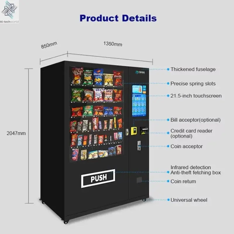 Refrigerated Wall Mounted Vending Machine Combo Hot Sellers for Foods and Drinks 21.5 Inch Digital Touch Screen Ai-TechWorld 