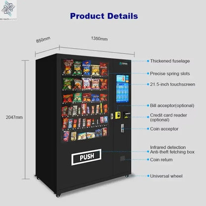 Refrigerated Wall Mounted Vending Machine Combo Hot Sellers for Foods and Drinks 21.5 Inch Digital Touch Screen Ai-TechWorld 