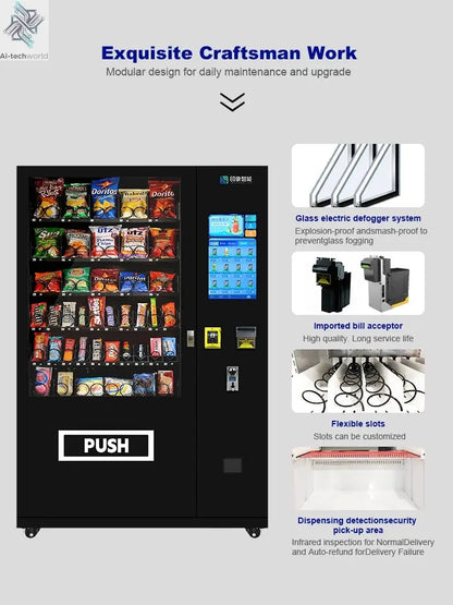 Refrigerated Wall Mounted Vending Machine Combo Hot Sellers for Foods and Drinks 21.5 Inch Digital Touch Screen Ai-TechWorld 