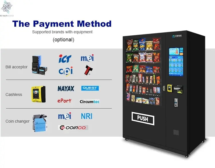 Refrigerated Wall Mounted Vending Machine Combo Hot Sellers for Foods and Drinks 21.5 Inch Digital Touch Screen Ai-TechWorld 