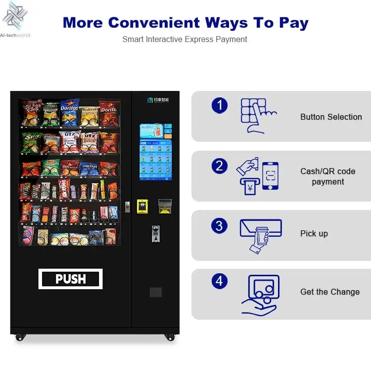 Refrigerated Wall Mounted Vending Machine Combo Hot Sellers for Foods and Drinks 21.5 Inch Digital Touch Screen Ai-TechWorld 