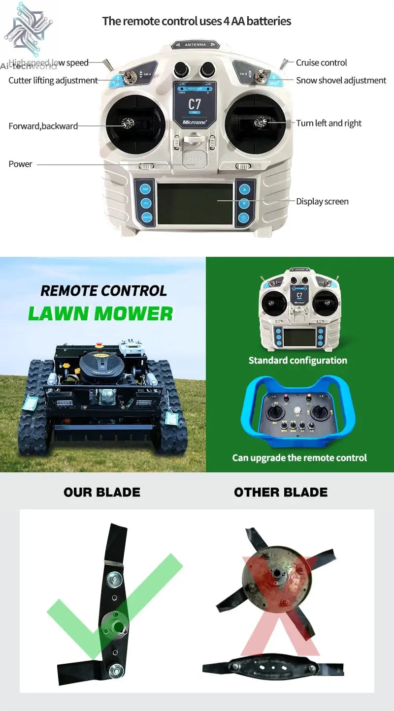 Remote Control Lawn Mower Crawler 7.5HP Tracked Radio Controlled - Ai-TechWorld
