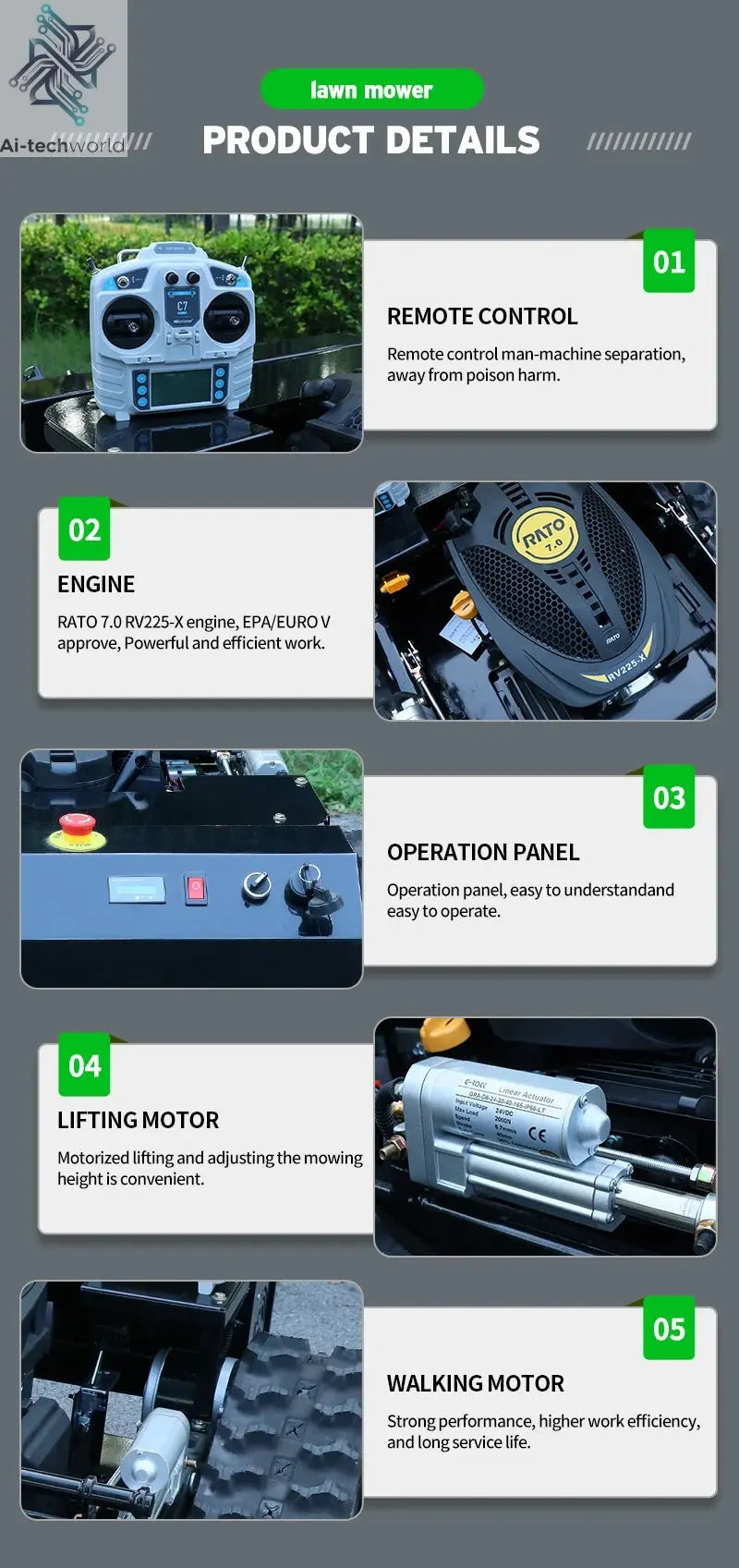 Remote Control Lawn Mower Crawler 7.5HP Tracked Radio Controlled - Ai-TechWorld