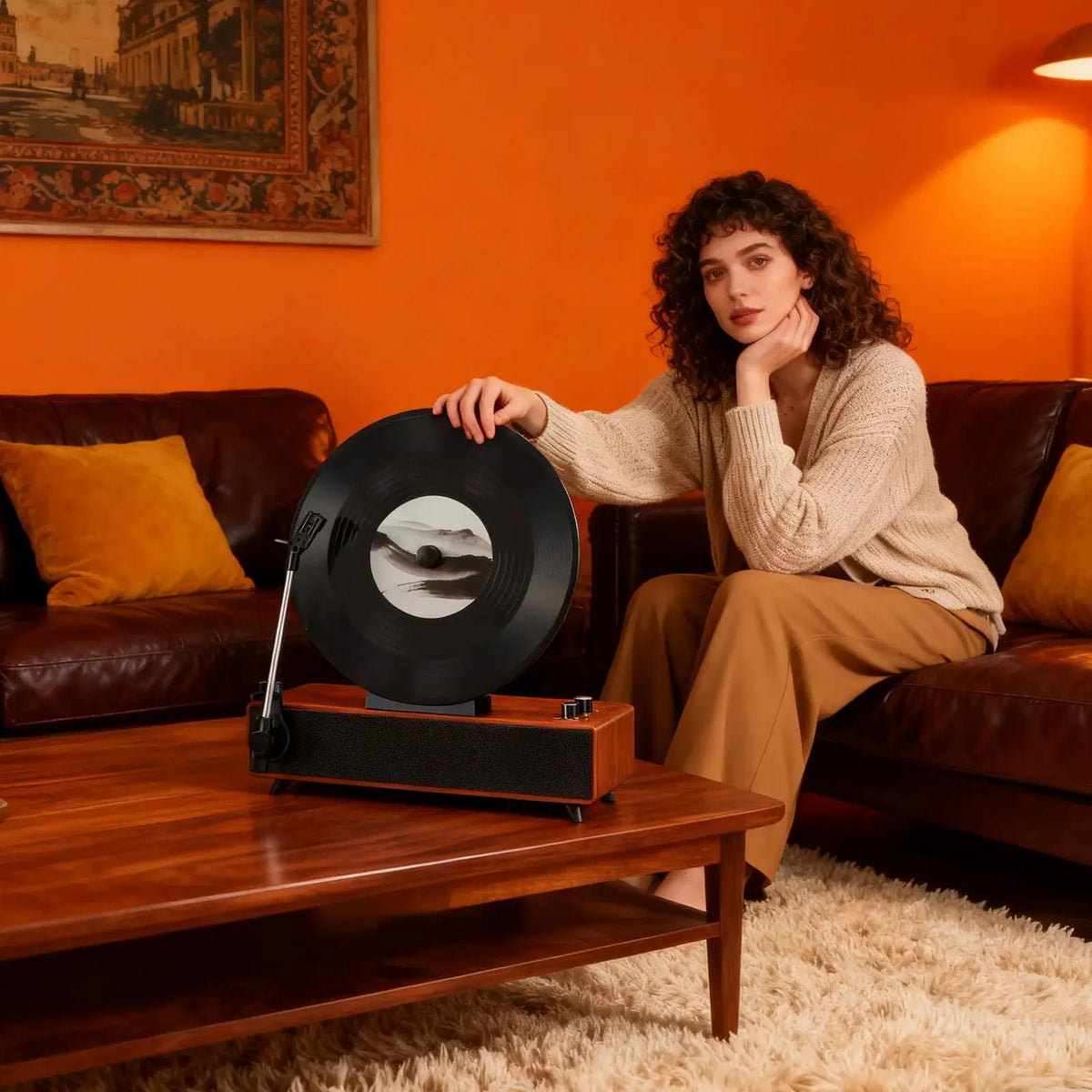 Retro Bluetooth Speaker with Vintage Vertical Record Design, Earthy Aesthetic Home Decor for Kitchen, Bedroom, Apartment, Desk Ai-TechWorld 