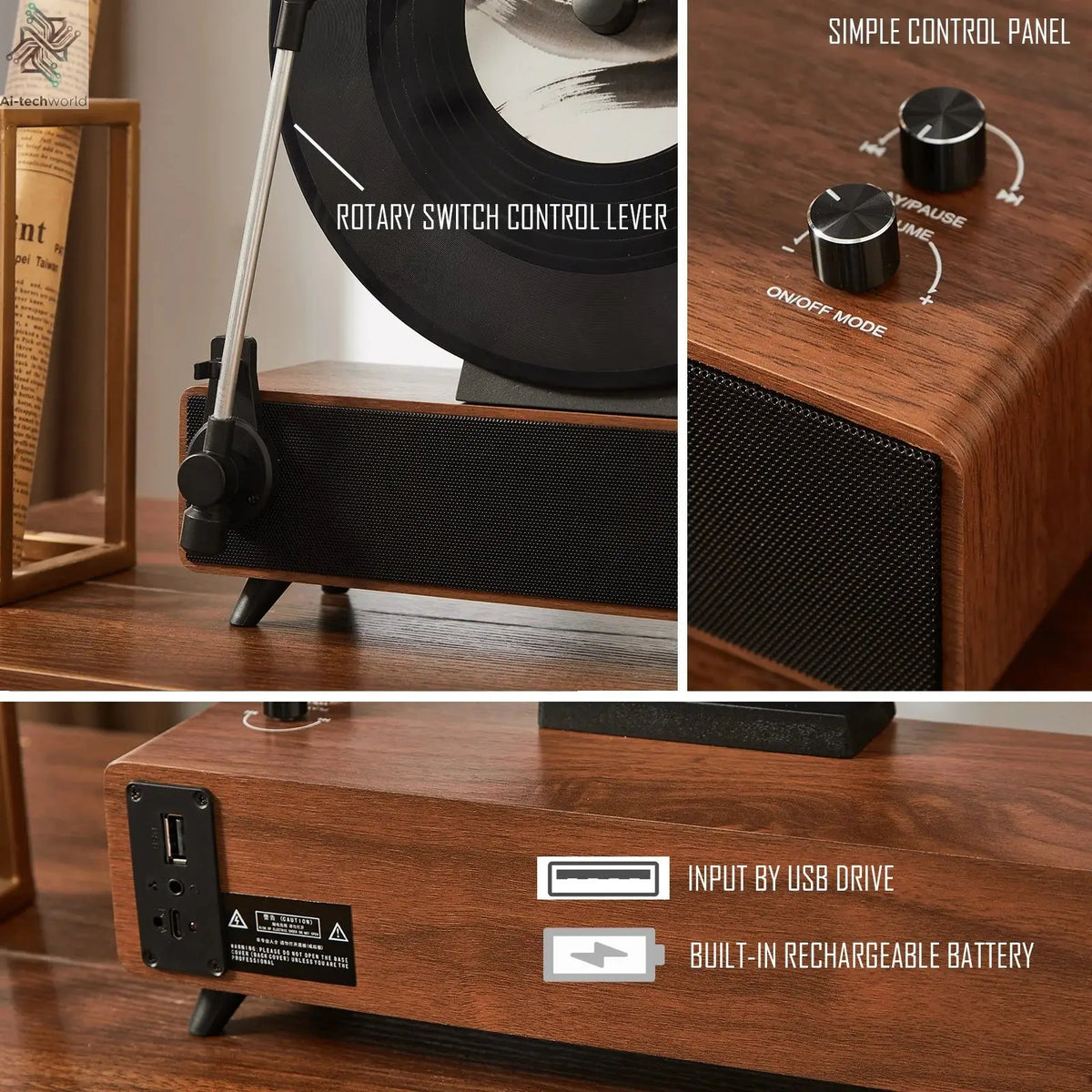 Retro Bluetooth Speaker with Vintage Vertical Record Design, Earthy Aesthetic Home Decor for Kitchen, Bedroom, Apartment, Desk Ai-TechWorld 