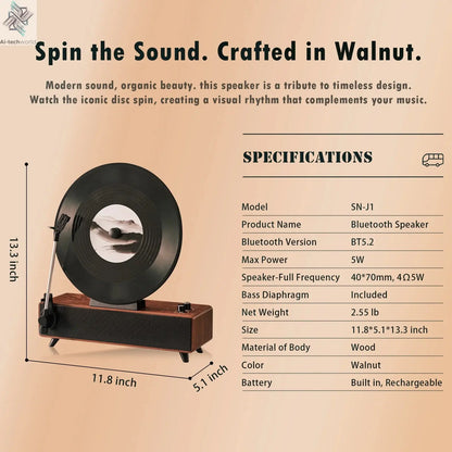 Retro Bluetooth Speaker with Vintage Vertical Record Design, Earthy Aesthetic Home Decor for Kitchen, Bedroom, Apartment, Desk Ai-TechWorld 