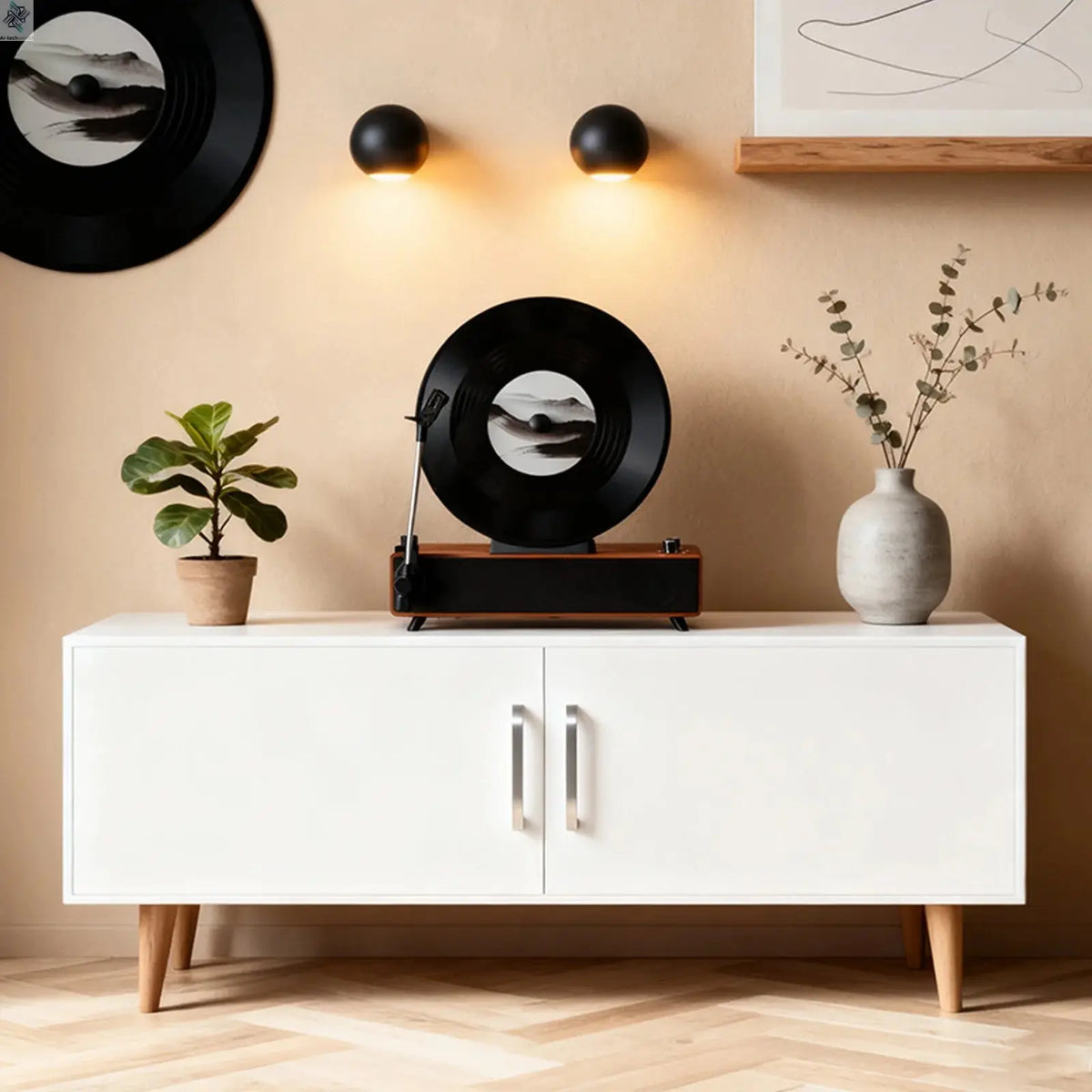 Retro Bluetooth Speaker with Vintage Vertical Record Design, Earthy Aesthetic Home Decor for Kitchen, Bedroom, Apartment, Desk Ai-TechWorld 