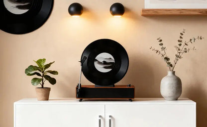 Retro Bluetooth Speaker with Vintage Vertical Record Design, Earthy Aesthetic Home Decor for Kitchen, Bedroom, Apartment, Desk Ai-TechWorld 